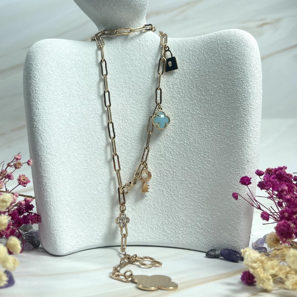 Yellow Gold Necklace with Van Cleef Shapes and a Lock